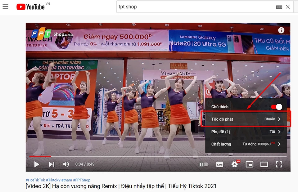 tuỳ chọn Tốc độ phát