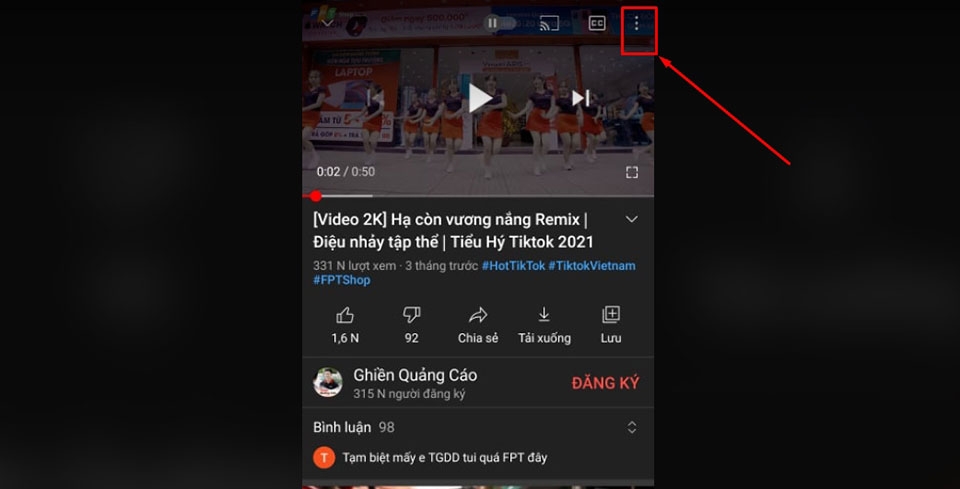 nhấn vào dấu ba chấm