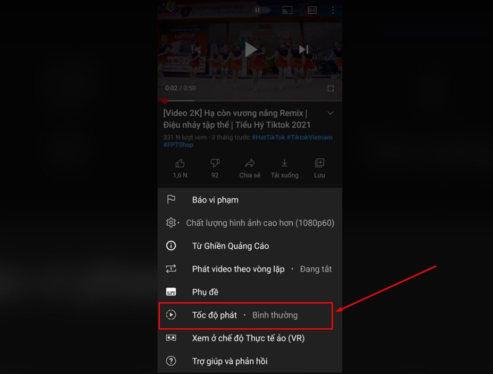 chọn tuỳ chọn Tốc độ phát