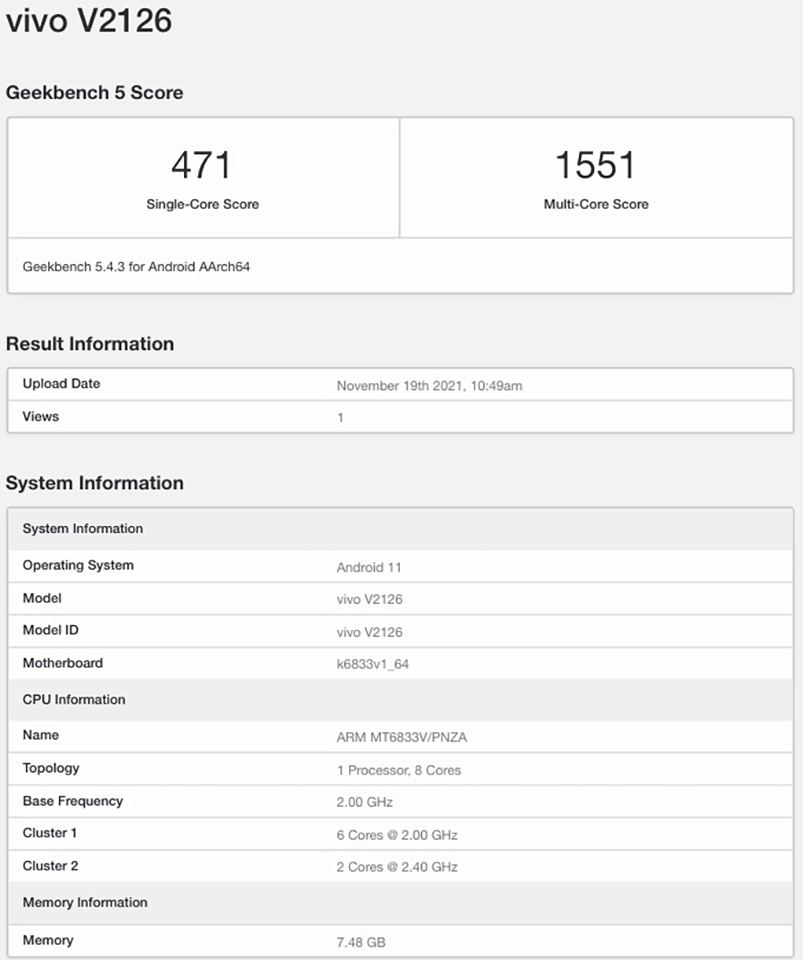 Vivo V23e 5G xuất hiện trên Geekbench (ảnh 1)