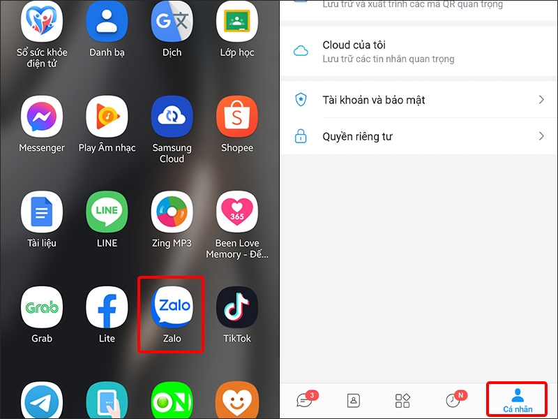 Truy cập vào Zalo và chọn tab Cá nhân
