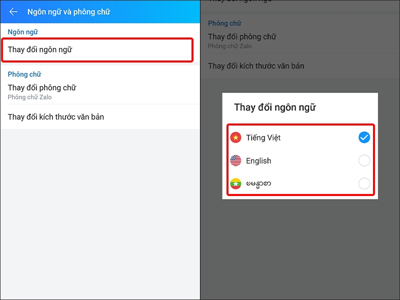 Nhấn Thay đổi ngôn ngữ và chọn ngôn ngữ bạn muốn sử dụng