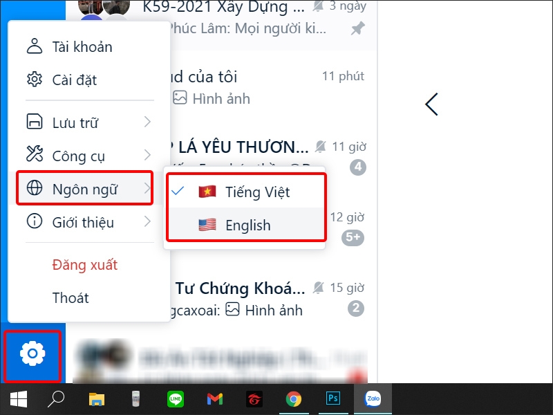 Nhấn Cài đặt và chọn mục Ngôn ngữ sau đó chọn Ngôn ngữ bạn muốn sử dụng