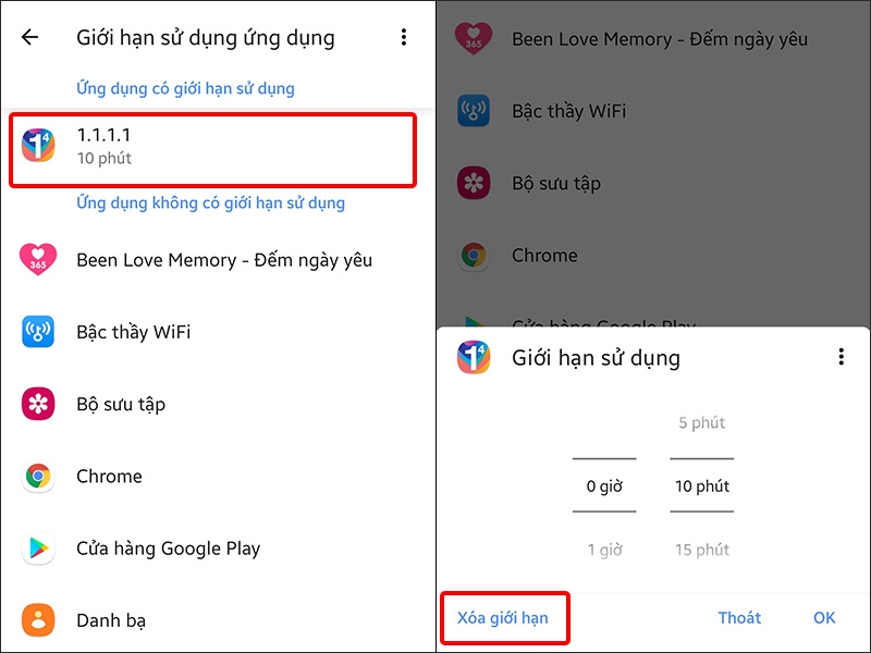 Xóa giới hạn thời gian sử dụng ứng dụng