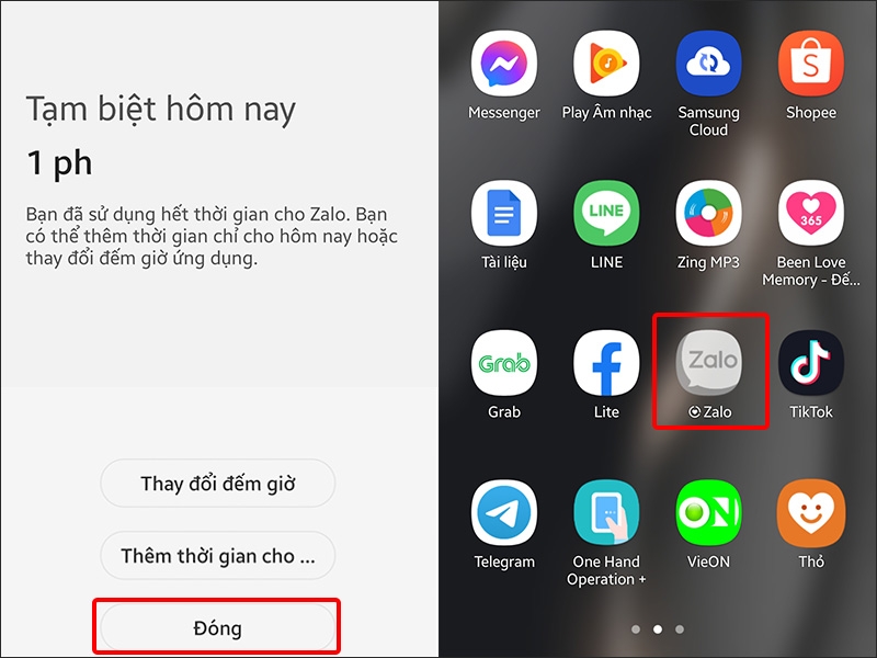 Bạn sẽ tự động thoát khỏi ứng dụng khi sử dụng hết thời gian thiết lập