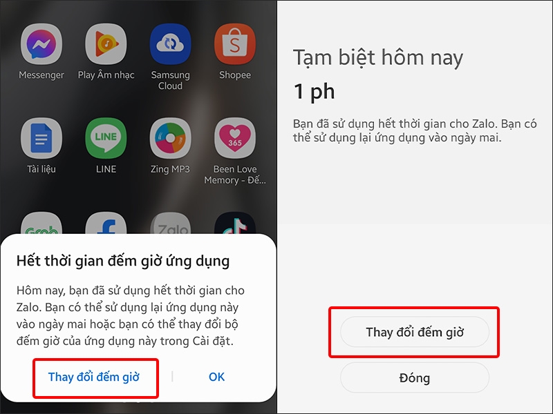 Nhấn vào Thay đổi đếm giờ và nhấn Thay đổi đếm giờ
