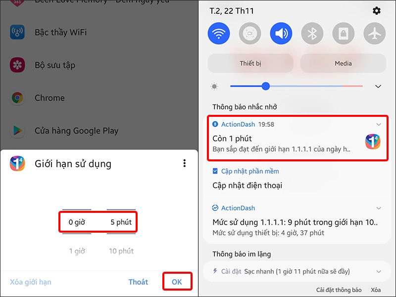 Thiết lập thời gian và nhấn vào OK