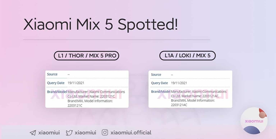 Xiaomi MIX 5 series sẽ có tên mã là "Loki" và "Thor" Xiaomi MIX 5 series sẽ có tên mã là "Loki" và "Thor"