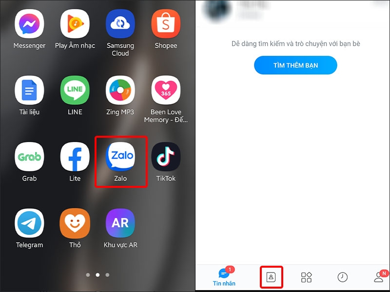 Vào ứng dụng Zalo và chuyển sang tab Danh bạ