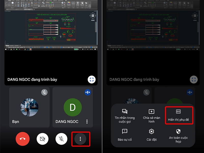 Nhấn vào biểu tượng dấu ba chấm và chọn Hiển thị phụ đề