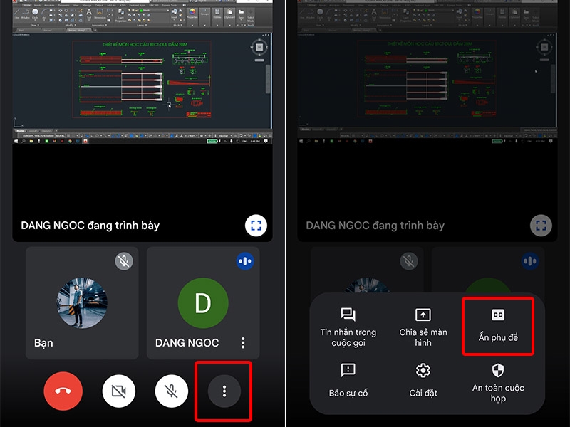 Nhấn vào dấu ba chấm và chọn Ẩn phụ đề