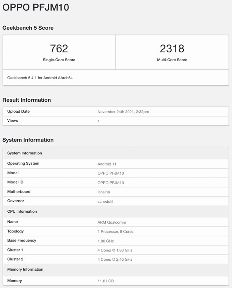 OPPO Reno7 xuất hiện trên Geekbench OPPO Reno7 xuất hiện trên Geekbench