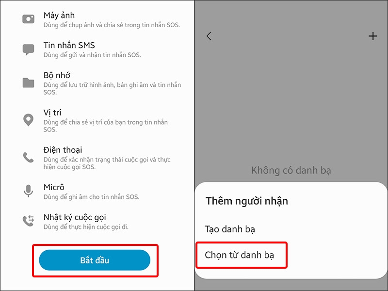 Nhấn bắt đầu và thêm liên hệ