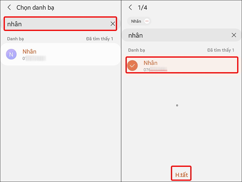 Tìm kiếm liên hệ bạn muốn chọn