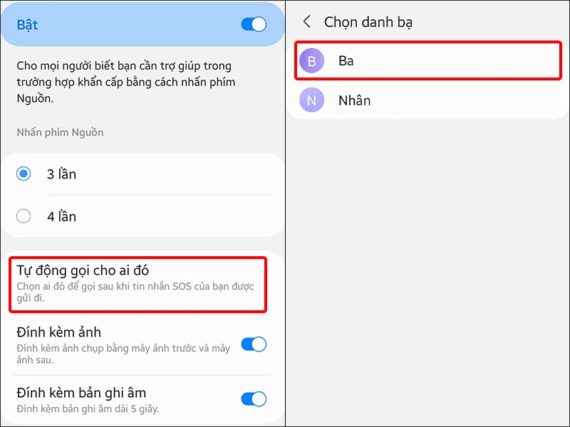Để thay đổi liên hệ SOS