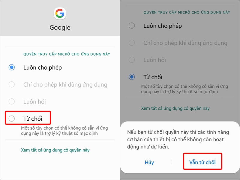 Nhấn vào Từ chối và chọn Vẫn từ chối