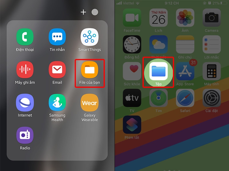 Vào mục file trên điện thoại