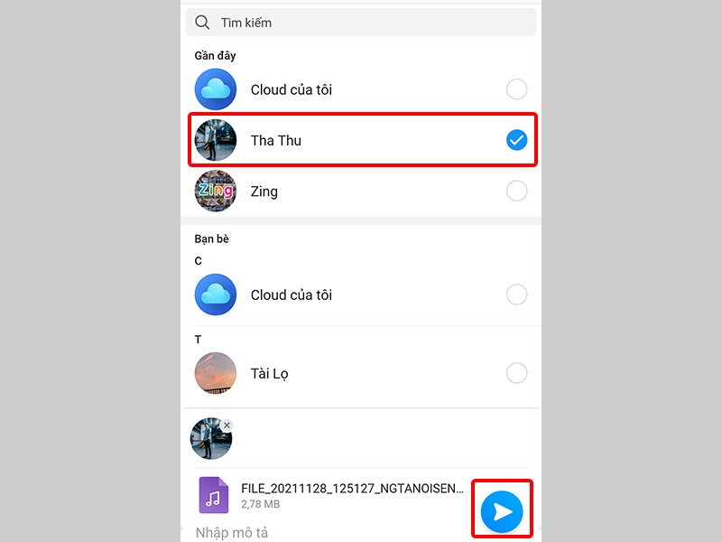 Chọn liên hệ và nhấn gửi