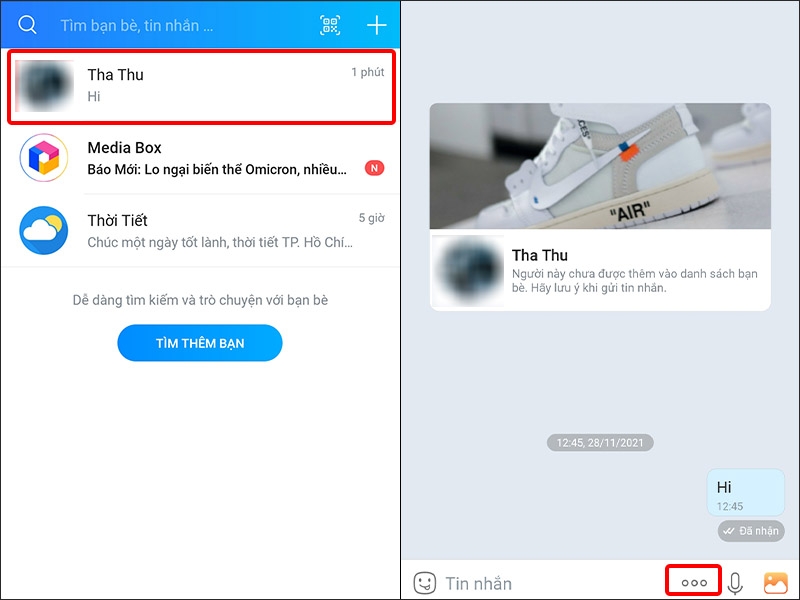Chọn liên hệ muốn gửi bài hát và nhấn vào dấu ba chấm