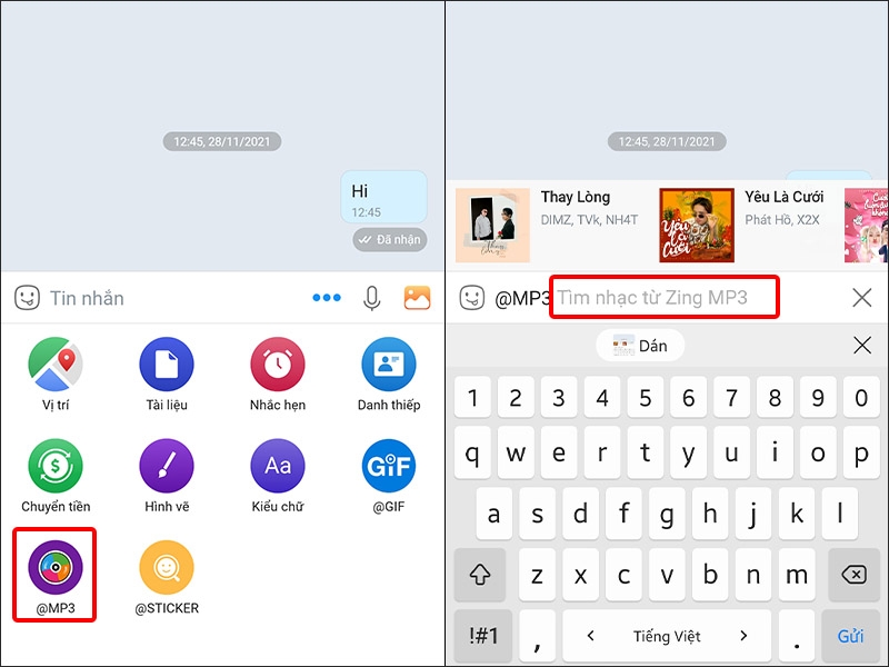 Nhấn vào @MP3 và nhập Tên bài hát