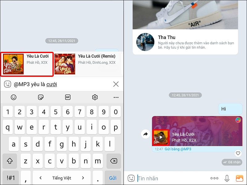Nhấn vào Bài hát bạn muốn gửi