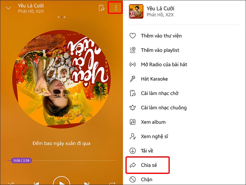 Nhấn vào biểu tượng ba chấm và chọn Chia sẻ