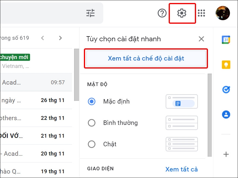 Nhấn vào Cài đặt và chọn Xem tất cả chế độ cài đặt