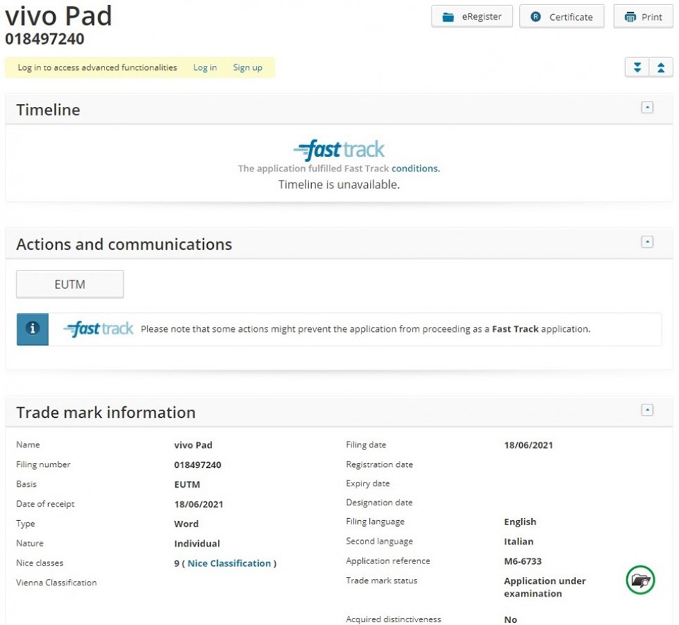 Thông tin Vivo Pad