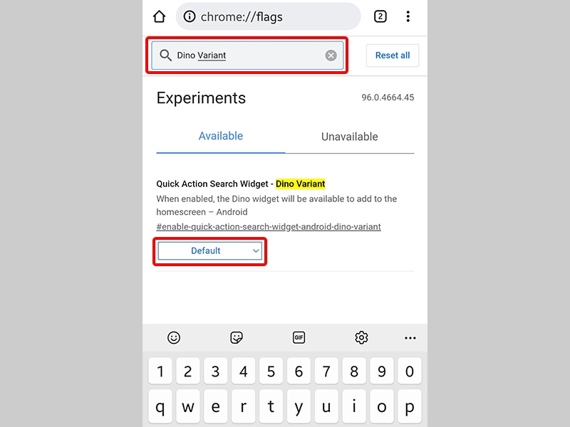 Nhập từ khóa Dino Variant và nhấn vào ô Default