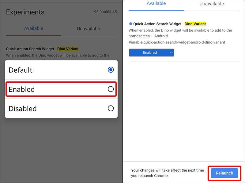 Chọn chế độ Enabled và chọn Relaunch