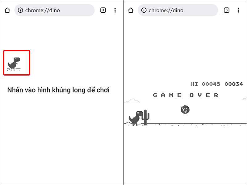 Nhấn tiếp vào hình khủng long để tiến hành chơi