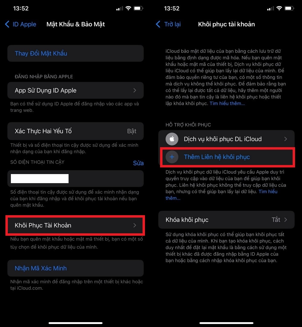 Cách dùng liên lạc đáng tin cậy để khôi phục iCloud (2)