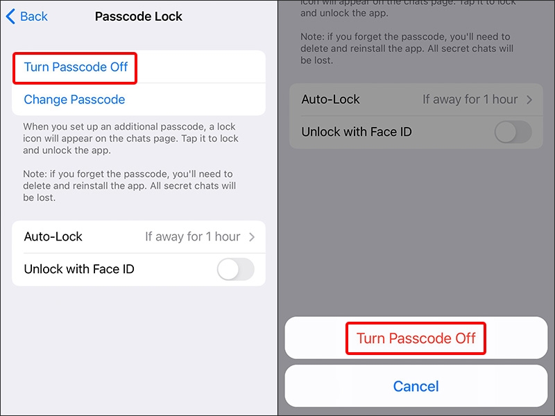Nhấn vào Turn Passcode Off và chọn Turn Passcode Off