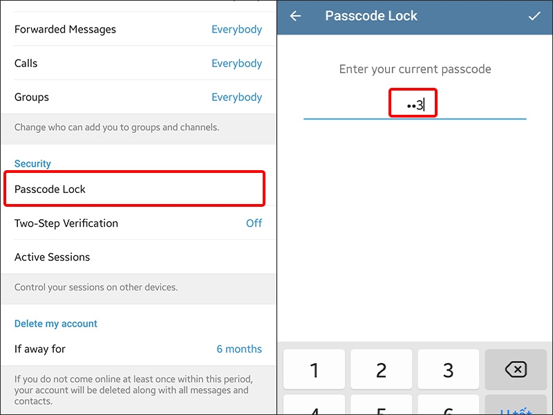 Trở lại mục Passcode Lock và nhập Mật khẩu của ứng dụng