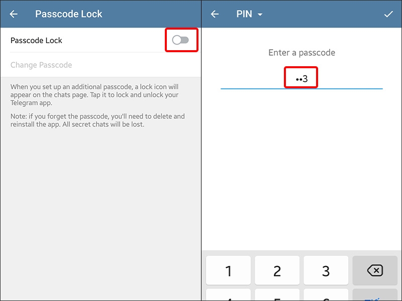 Gạt Nút bên phải để kích hoạt bảo mật