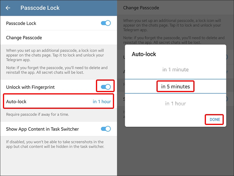 Nhấn vào Auto-lock và chọn thời gian khóa mong muốn