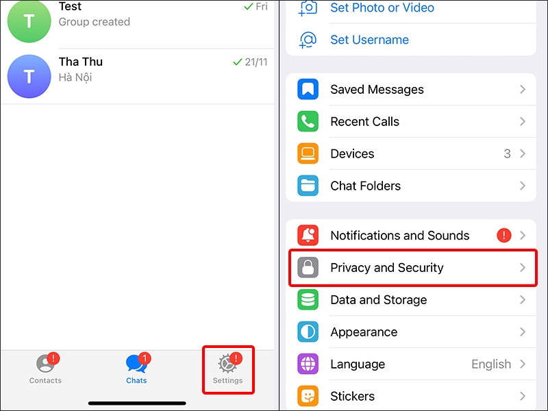 Vào Settings và chọn Privacy and Security
