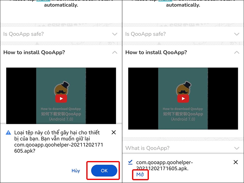 Nhấn OK và chọn Mở khi tải xong ứng dụng