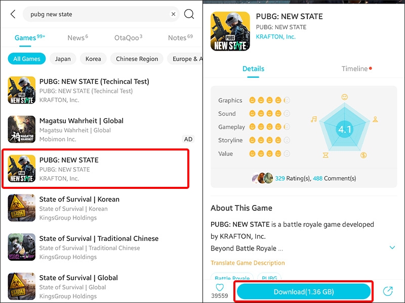 Nhấn vào chọn game và nhấn Download