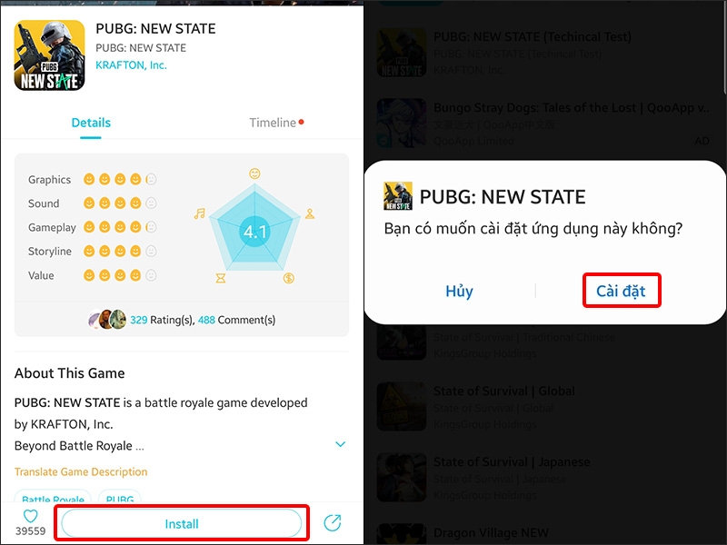 Nhấn Install để cài đặt game sau đó nhấn Cài đặt