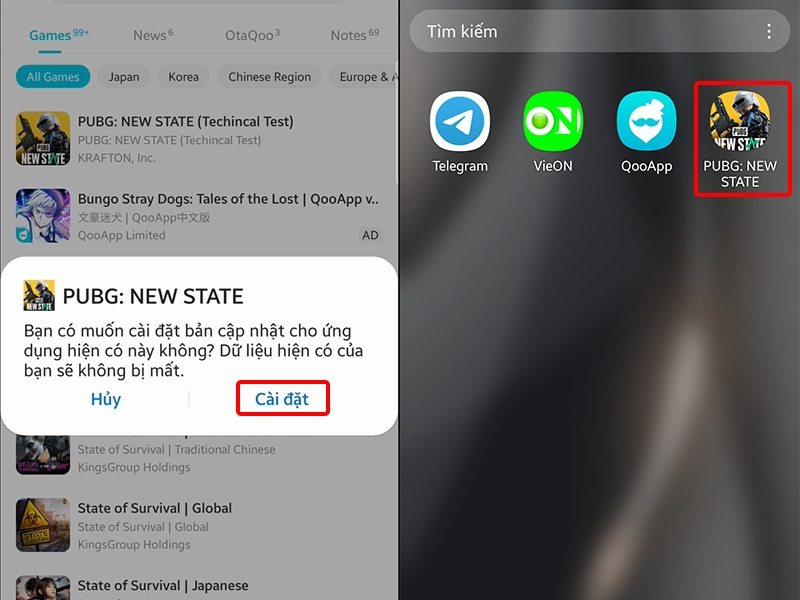 Cài đặt bản cập nhật cho ứng dụng