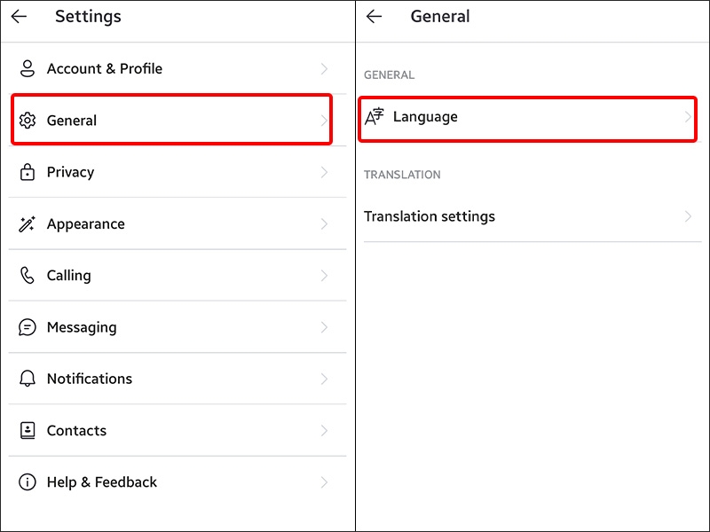 Nhấn vào General và chọn Language