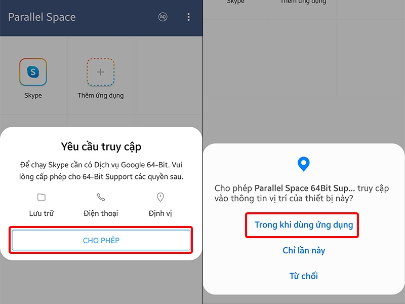 Cấp quyền truy cập cho ứng dụng