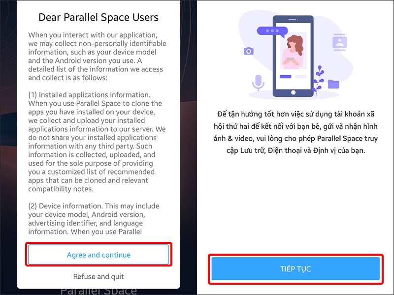 Nhấn vào Agree and continue