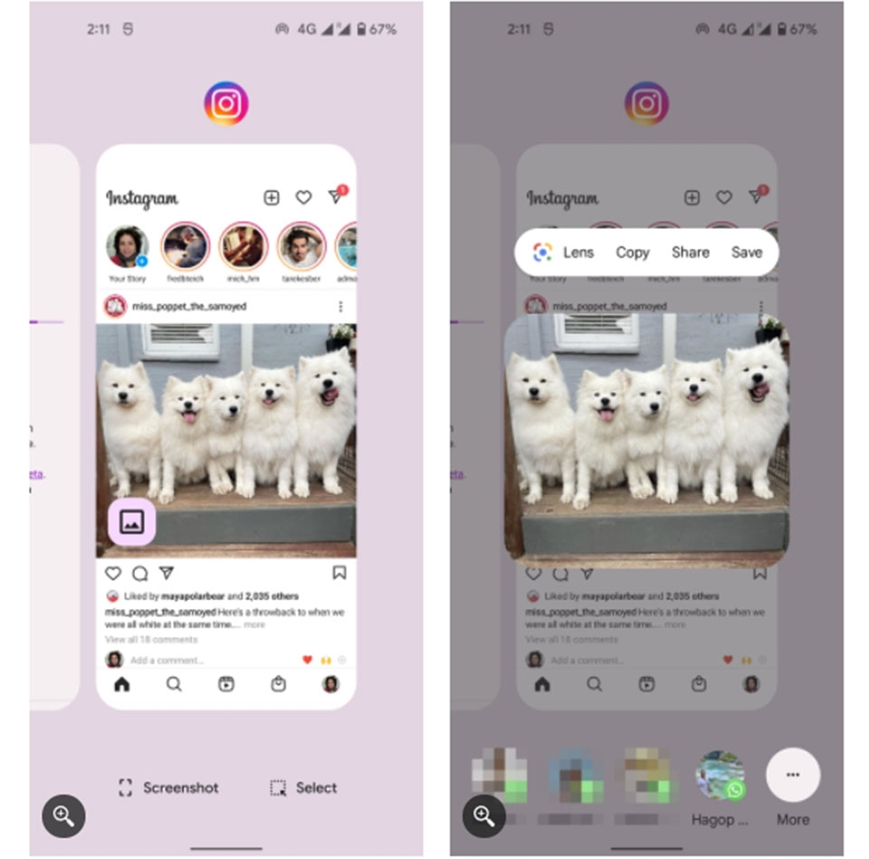 Chia sẻ trực tiếp trong menu tổng quan