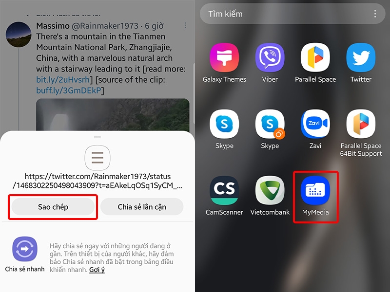 Nhấn vào Sao chép và chọn MyMedia