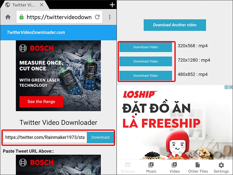 Paste link liên kết vào ô và nhấn Download