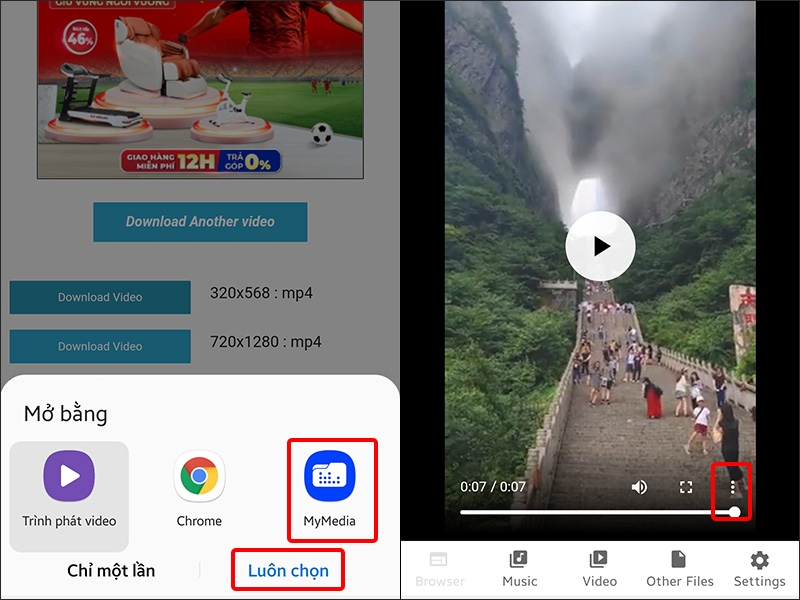 Mở bằng ứng dụng MyMedia và nhấn vào dấu ba chấm