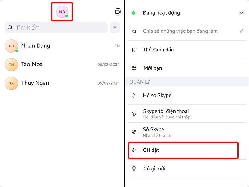 Nhấn vào Ảnh đại diện và chọn Cài đặt