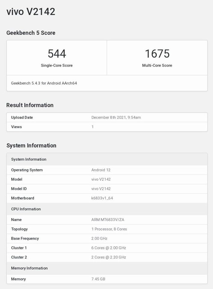 Vivo Y75 5G xuất hiện trên Geekbench Vivo Y75 5G xuất hiện trên Geekbench